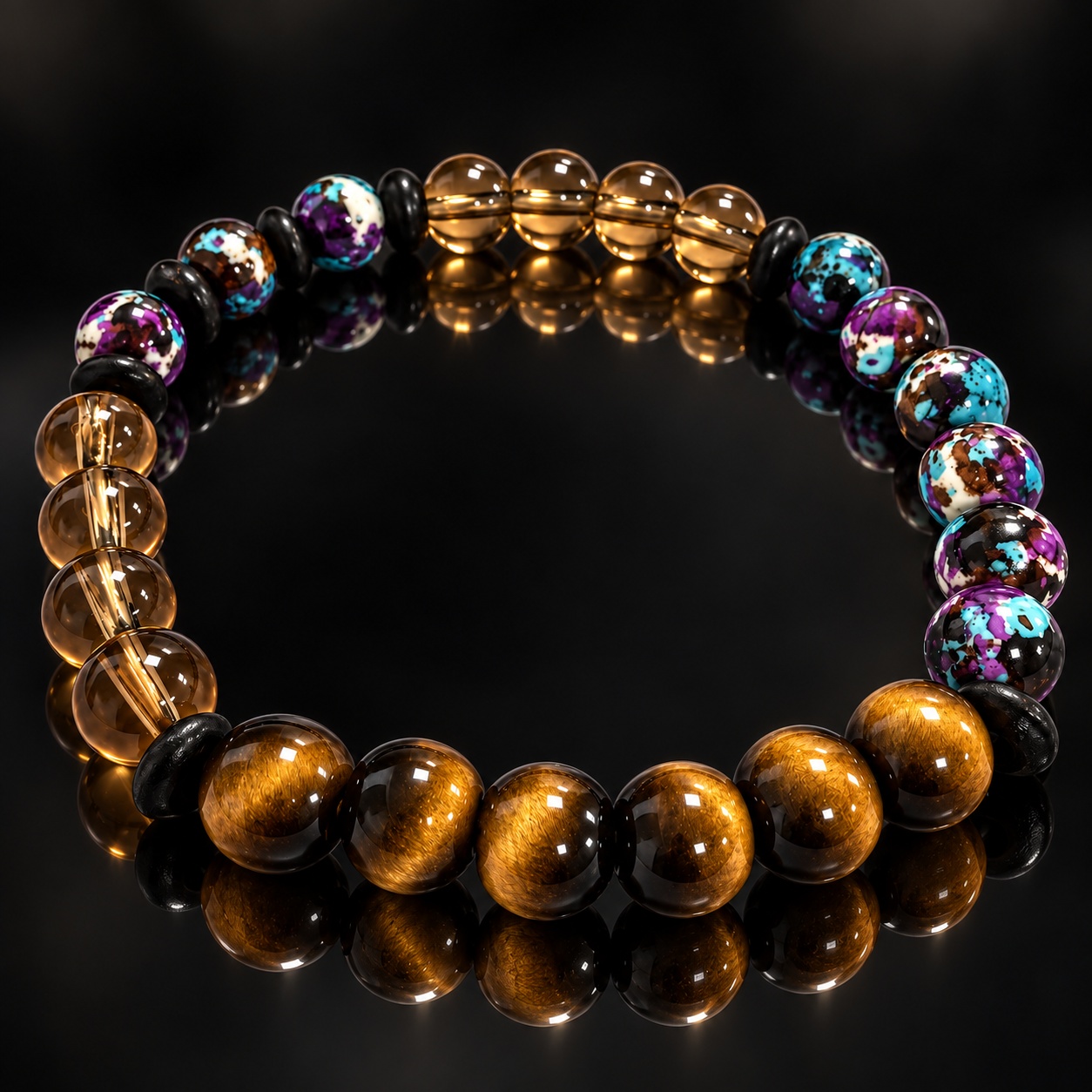 Wealth-Attracting Beaded Bracelet with Tiger's Eye & Turquoise